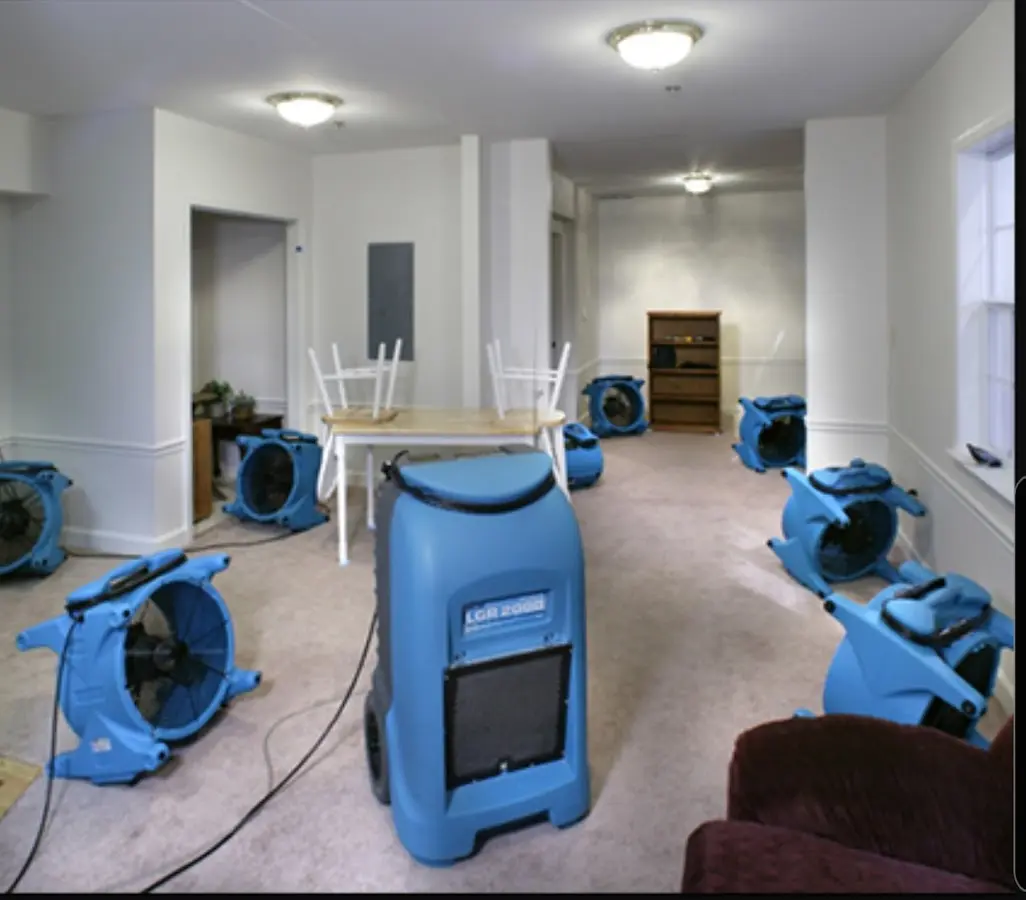 Air movers and dehumidifier setup for Water Damage Restoration in Forest Grove